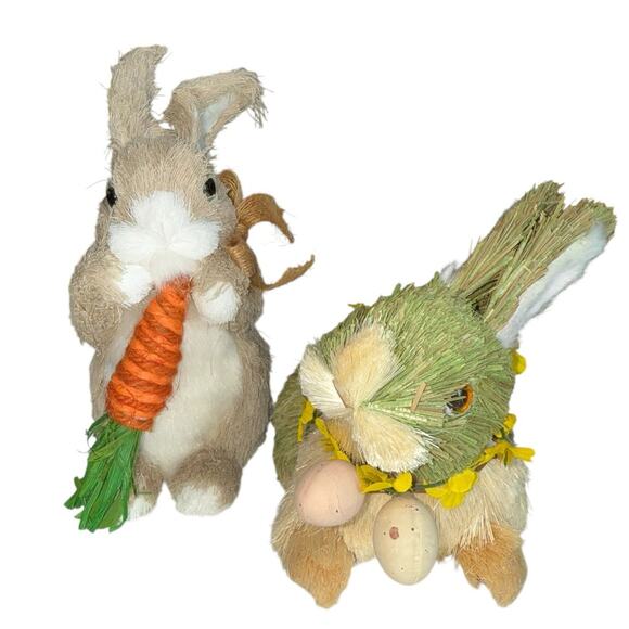 Sisal Straw Bunny Rabbits Easter Spring Home Raffia Rustic Decor 8" Set of 2 - Picture 1 of 12